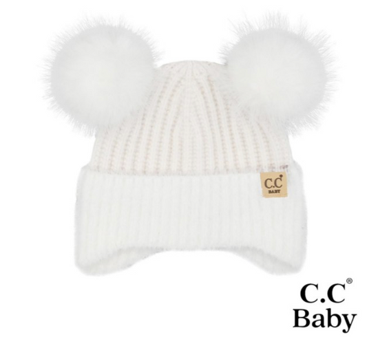 Baby Earflap Double Pom Beanie 2