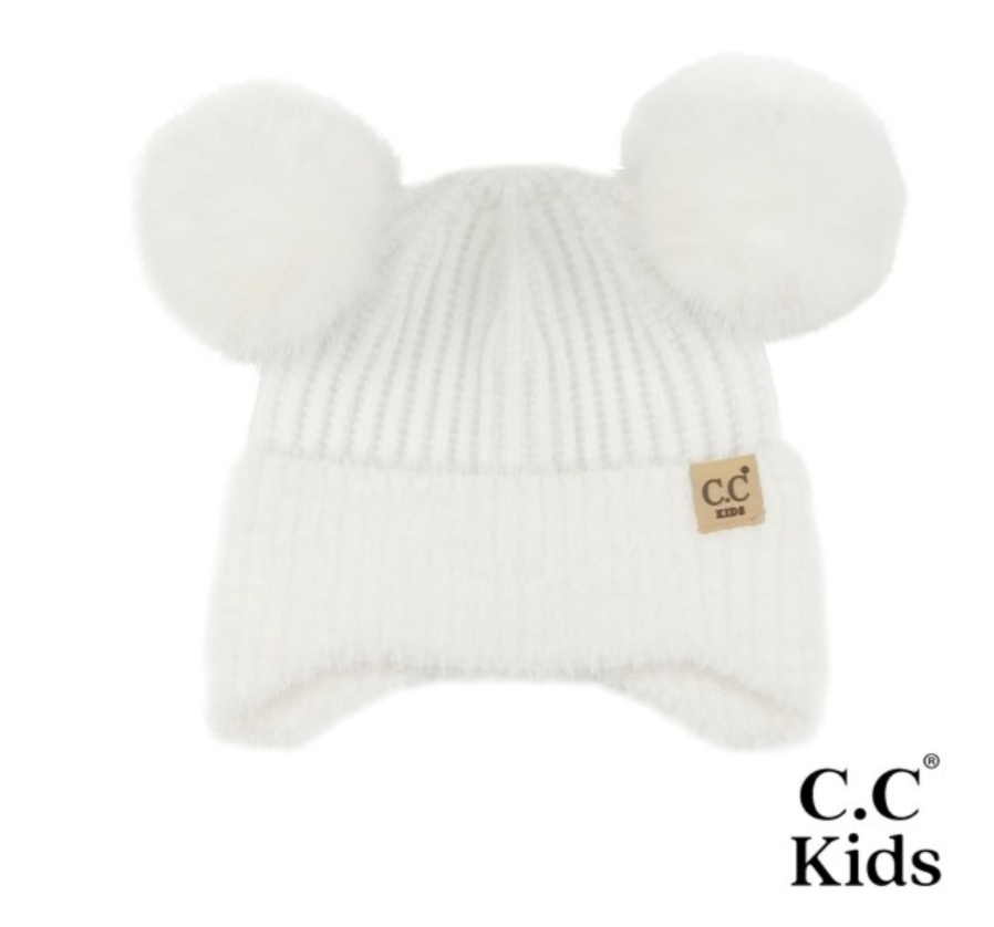 Kids Earflap Double Pom Beanie