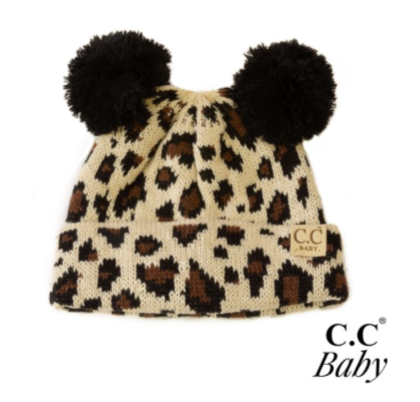 Baby Leopard Double Pom Beanie