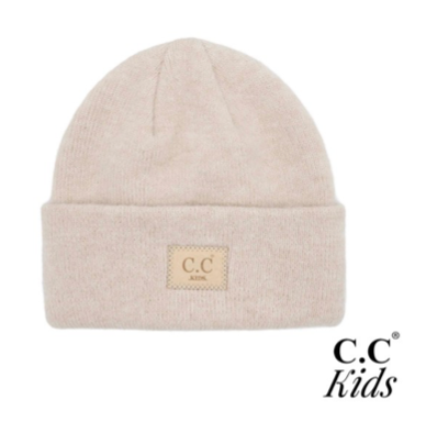 Kids Ribbed Leather Patch Beanie