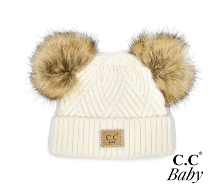 Baby Patch Double Fur Pom Beanie