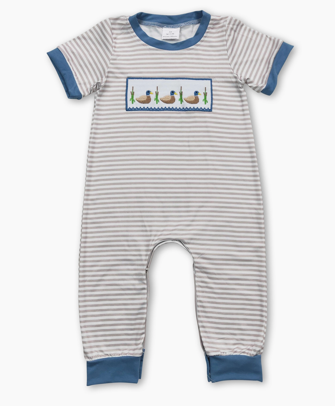 Boys Grey Stripe Duck Romper