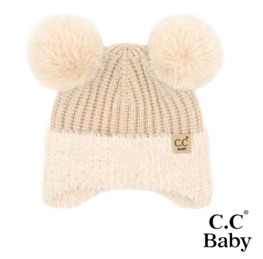 Baby Earflap Double Pom Beanie 2