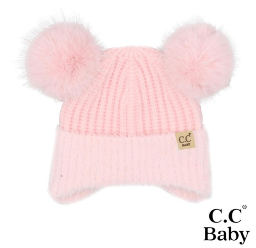 Baby Earflap Double Pom Beanie 2