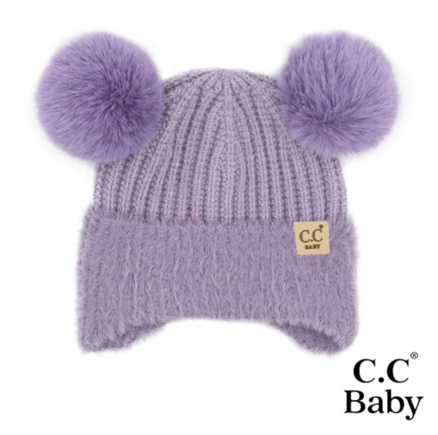 Baby Earflap Double Pom Beanie 2