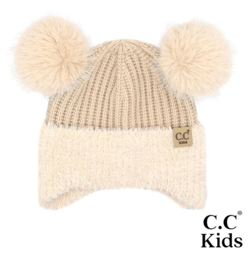 Kids Earflap Double Pom Beanie