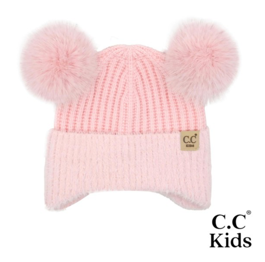 Kids Earflap Double Pom Beanie