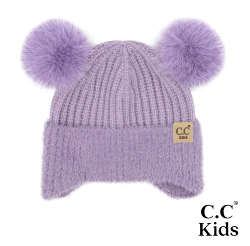 Kids Earflap Double Pom Beanie