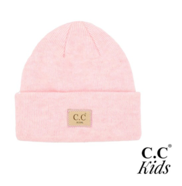 Kids Ribbed Leather Patch Beanie