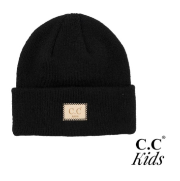 Kids Ribbed Leather Patch Beanie