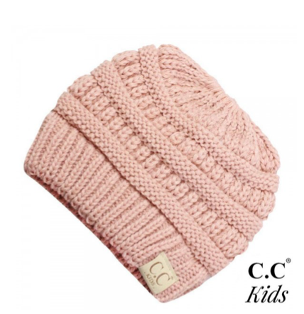 Kids Solid Ponytail Beanie