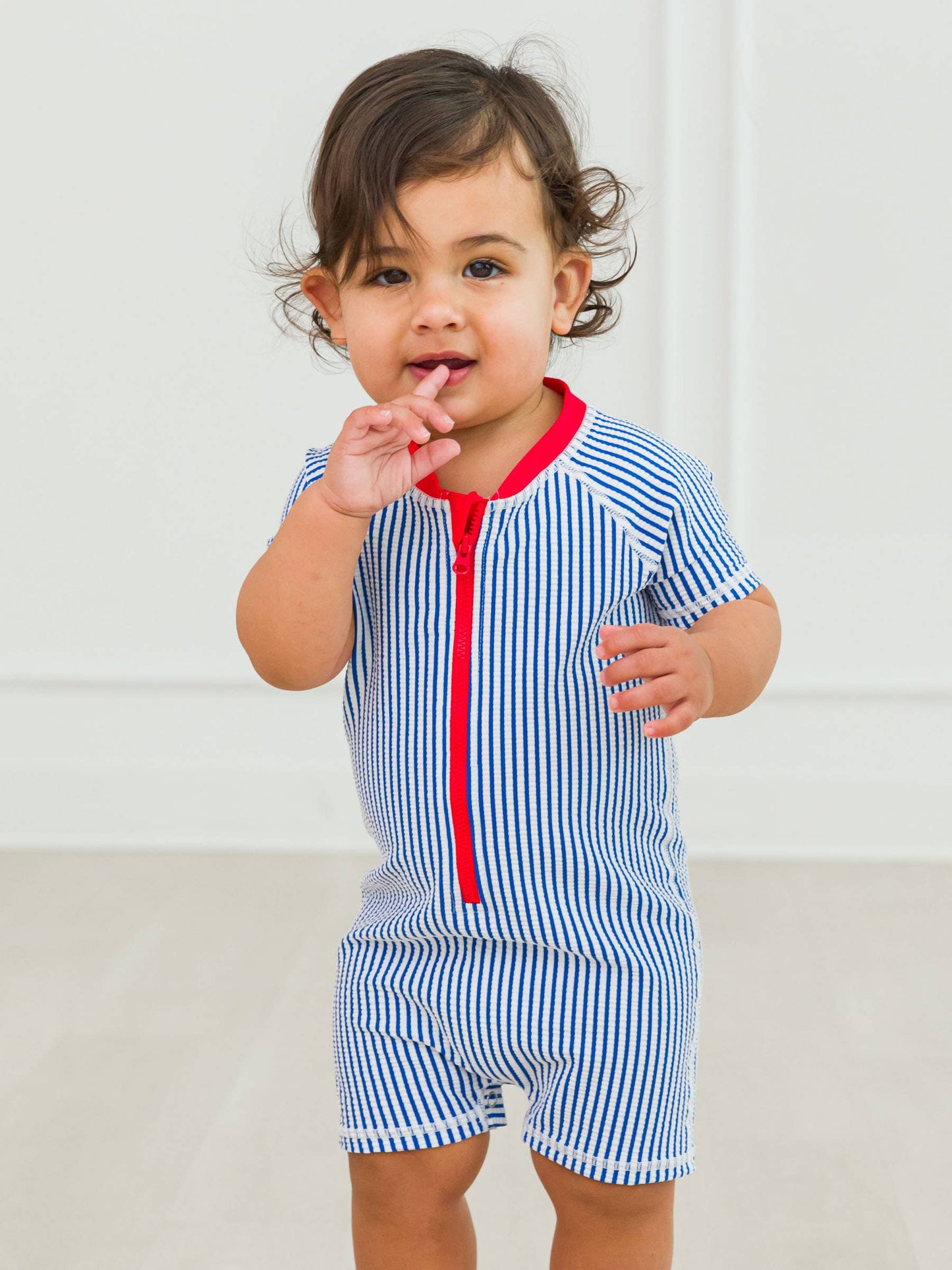 Boys Blue Seersucker One Piece
