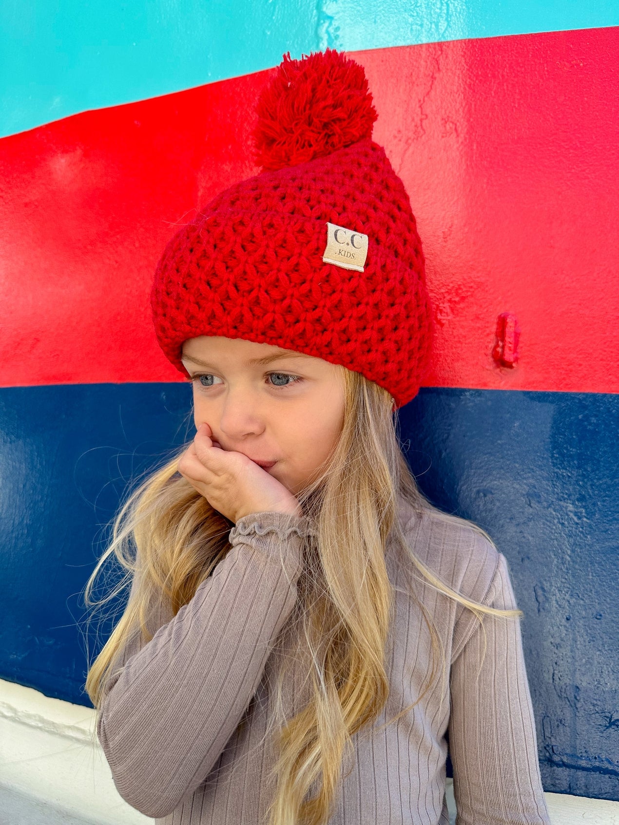 Kids Bee Stitch Pom Beanie