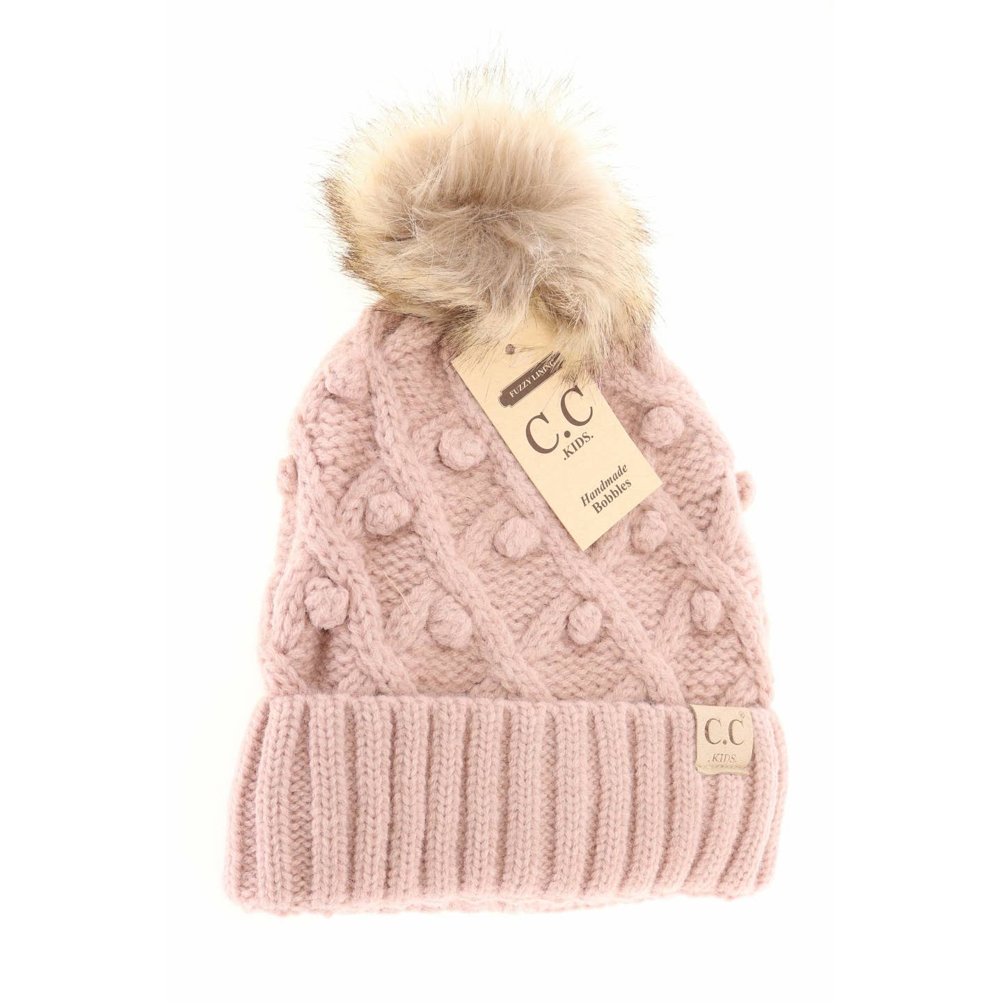 Kids Bobble Fur Pom Beanie