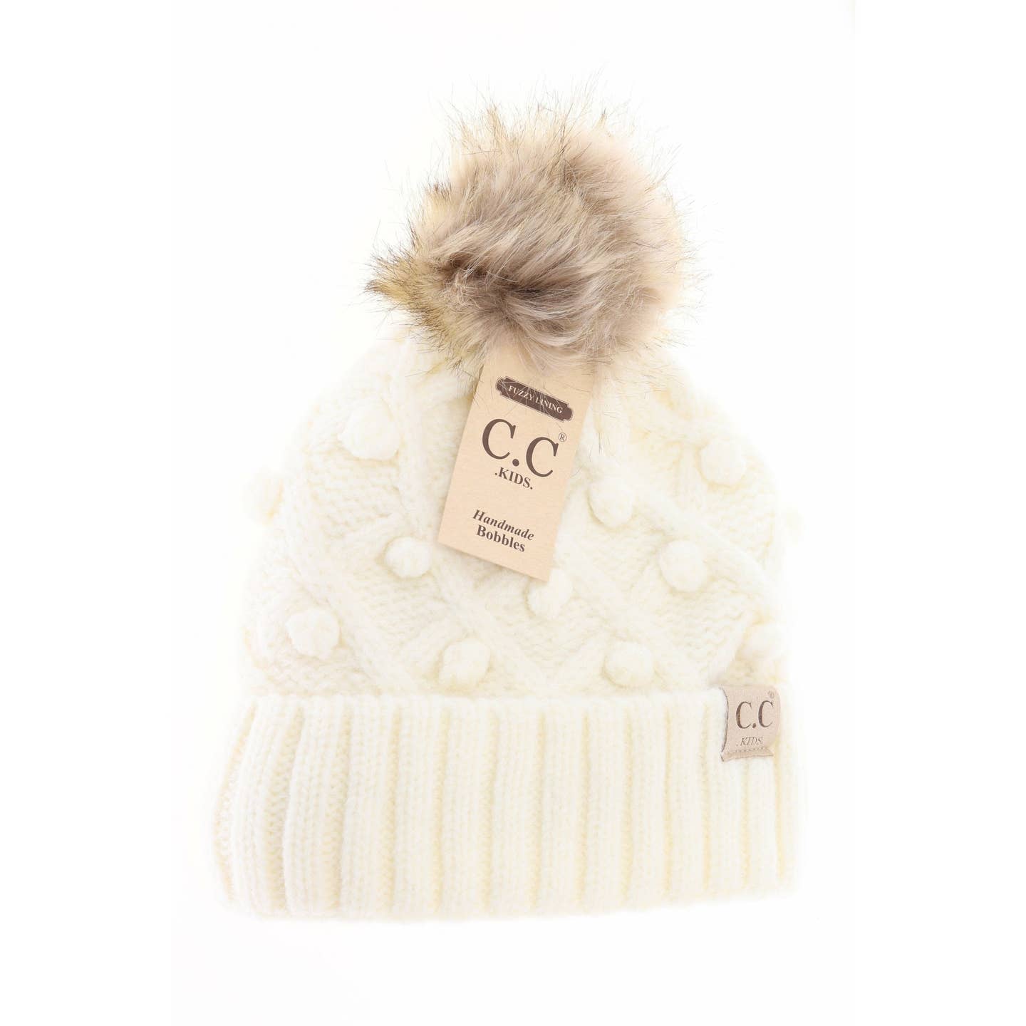 Kids Bobble Fur Pom Beanie
