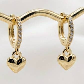 14k Gold Huggie Heart Earrings