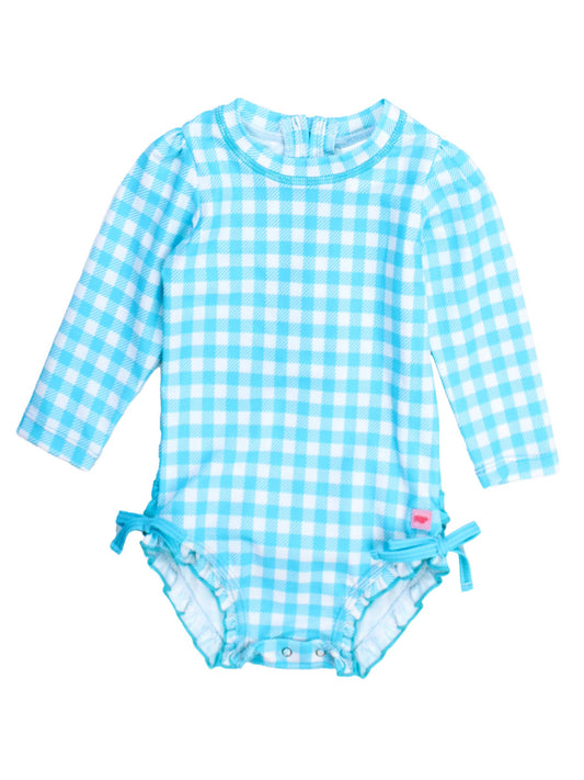 Girls Aqua Gingham One Piece
