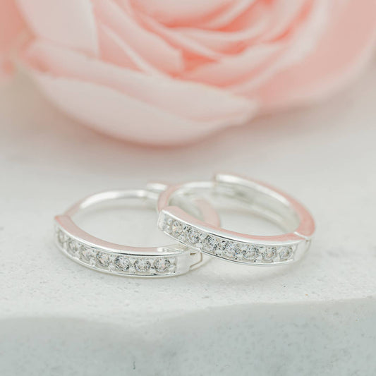 Sterling Silver Huggie CZ Hoop Earrings