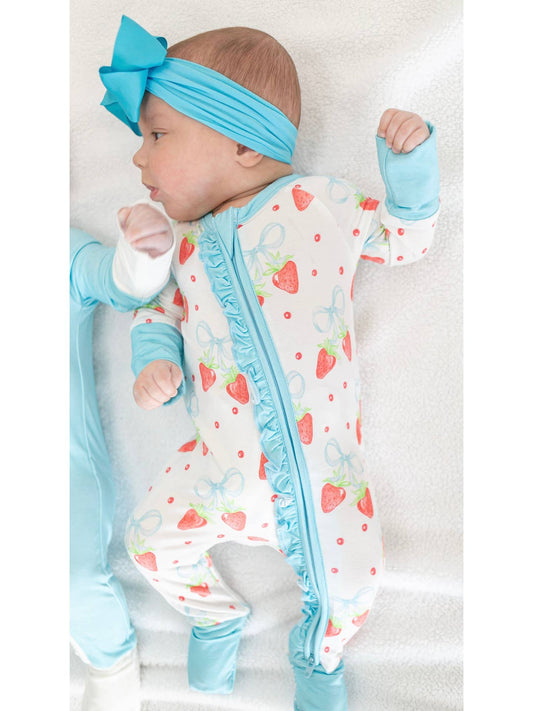 Strawberries & Bows Ruffle Onesie