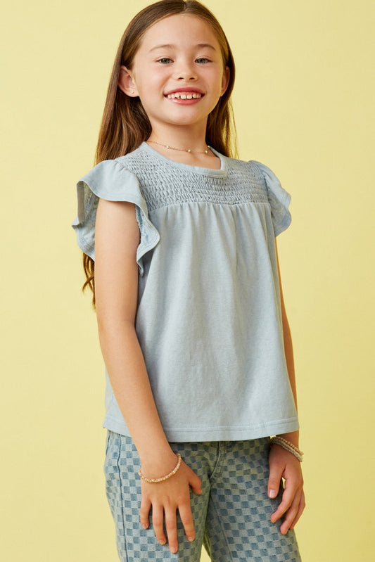 Blue Smocked Yoke Top