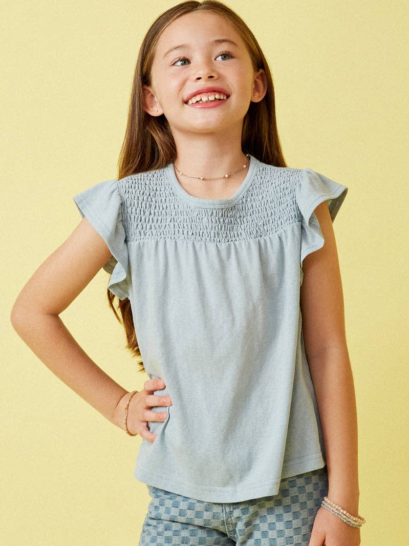 Blue Smocked Yoke Top