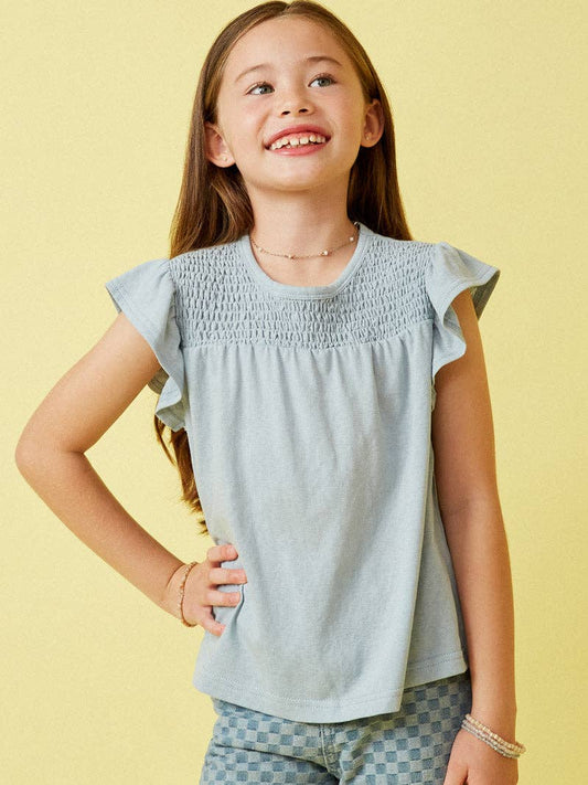 Blue Smocked Yoke Top