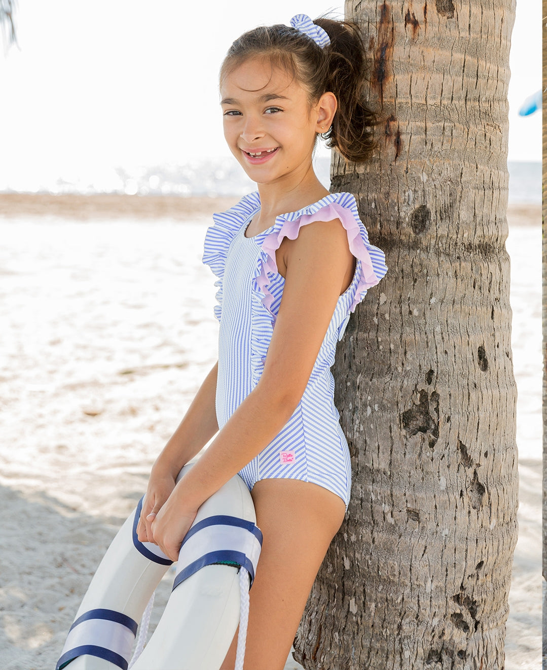 Periwinkle Blue Seersucker One Piece Swimsuit