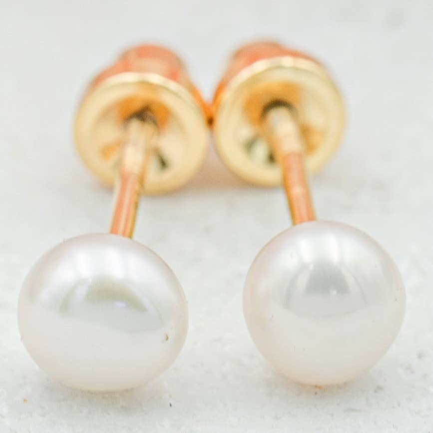 14K Gold White Pearl Earrings
