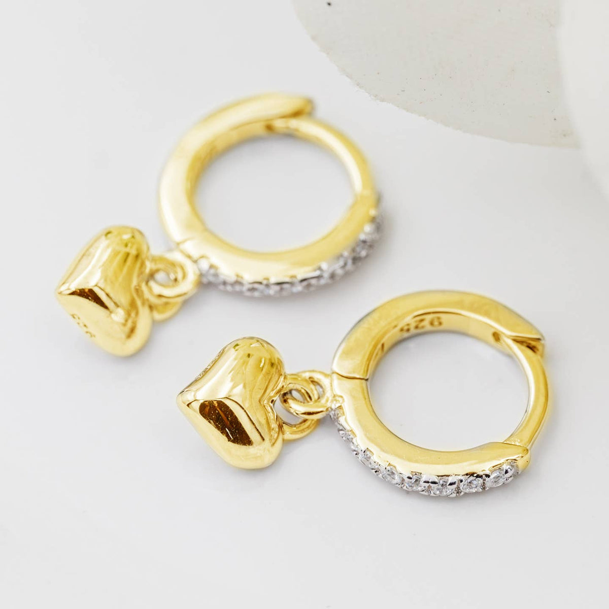 14k Gold Huggie Heart Earrings