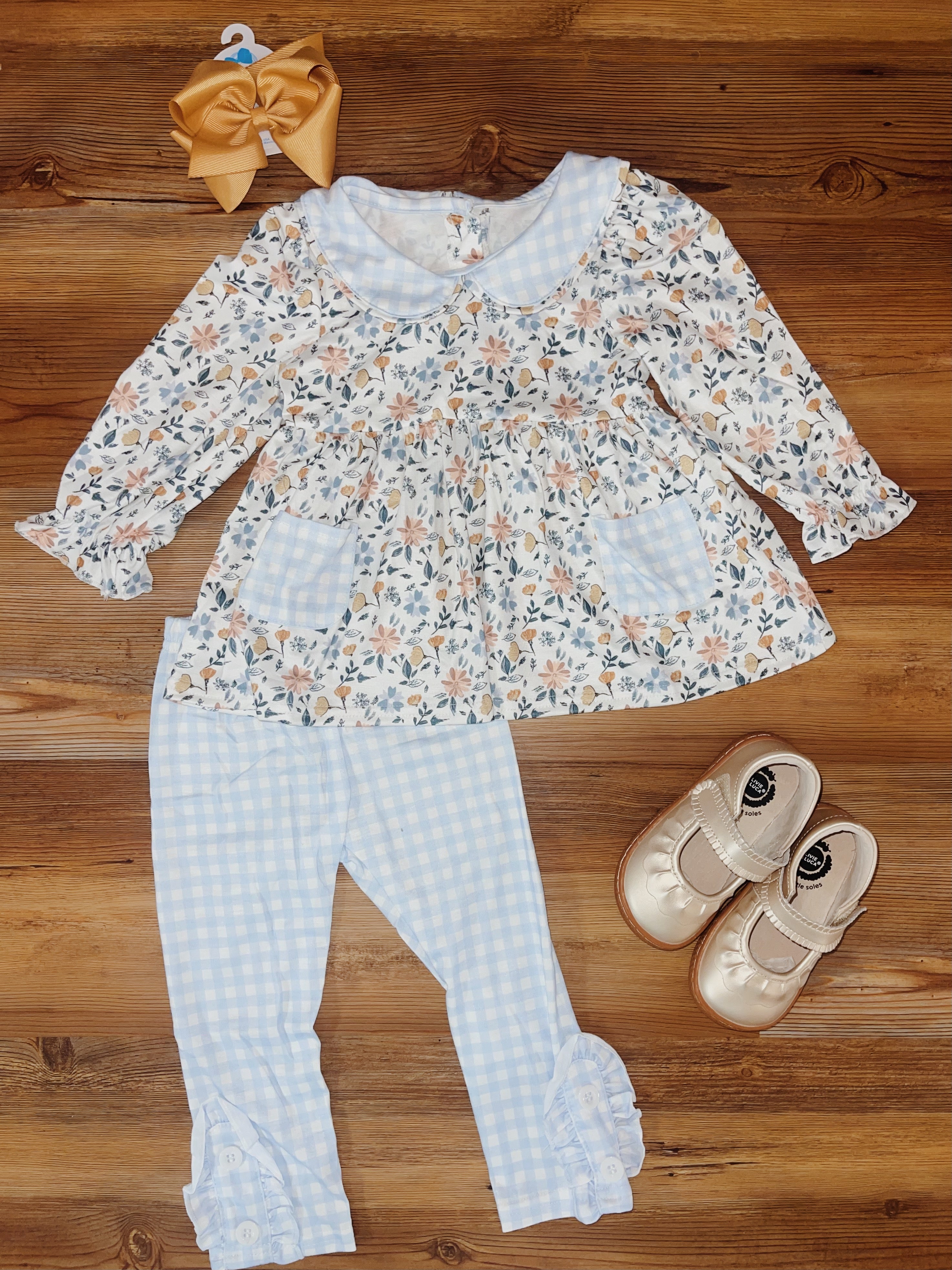 Blue Gingham Floral Set