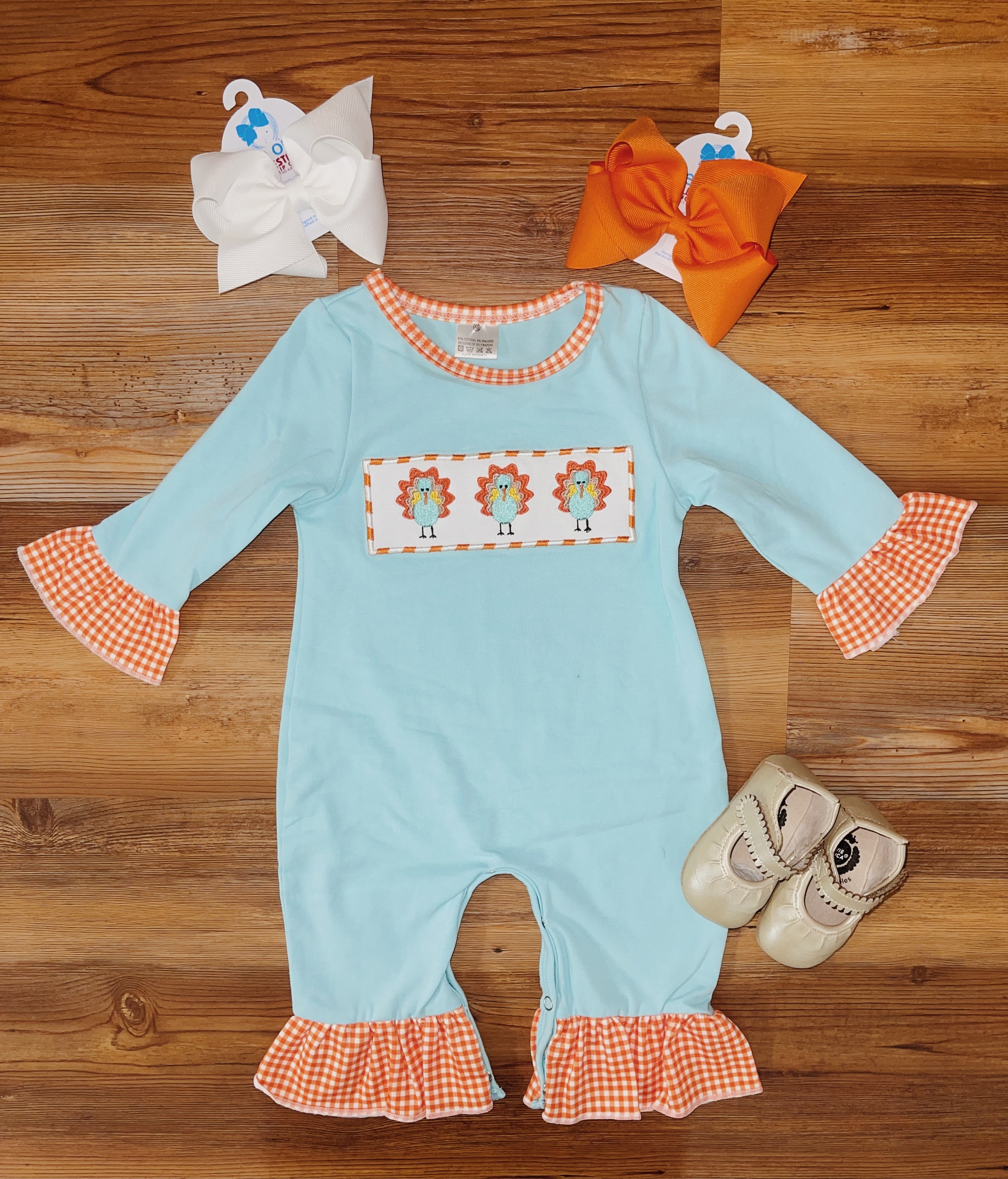 Girls Aqua Turkey Romper