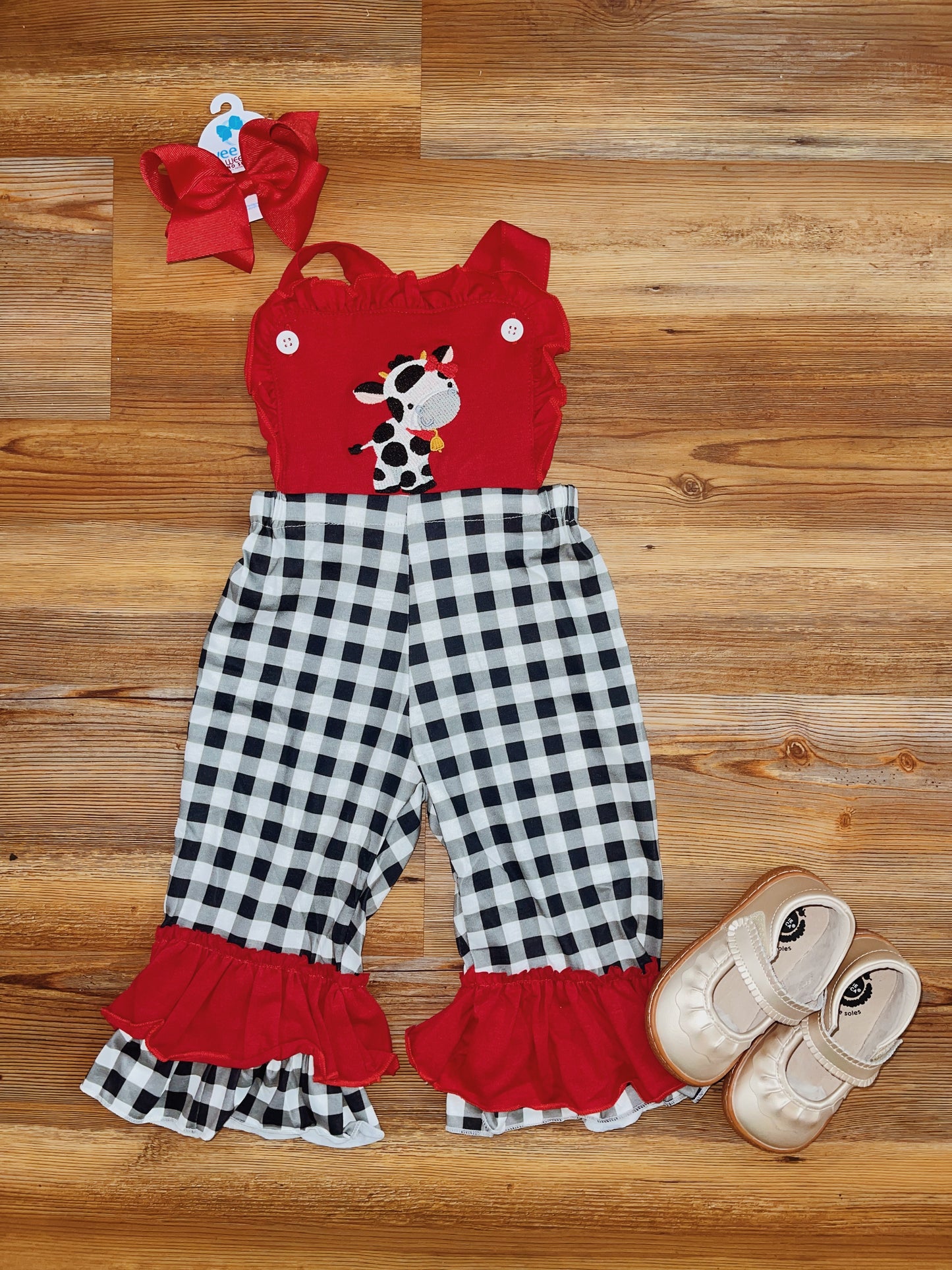 Girls Plaid Cow Romper