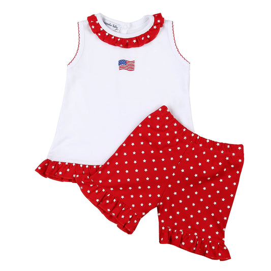 Tiny Red, White, & Blue Ruffle Shorts Set