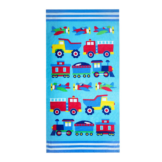 Trains, Planes, & Trucks Beach Towel