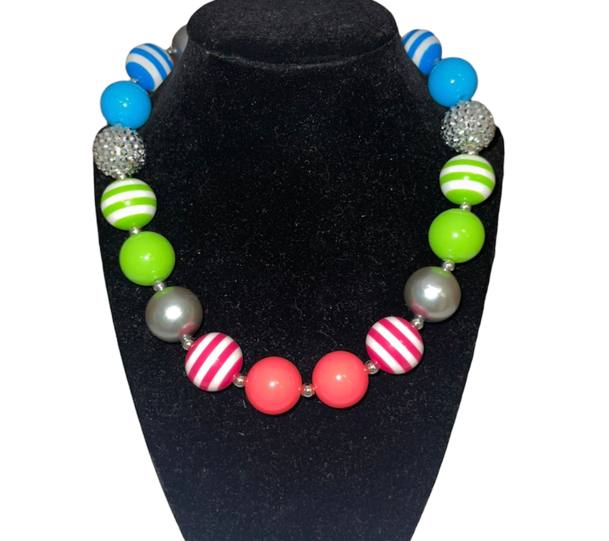 Blue, Green, & Pink Chunky Bead Necklace