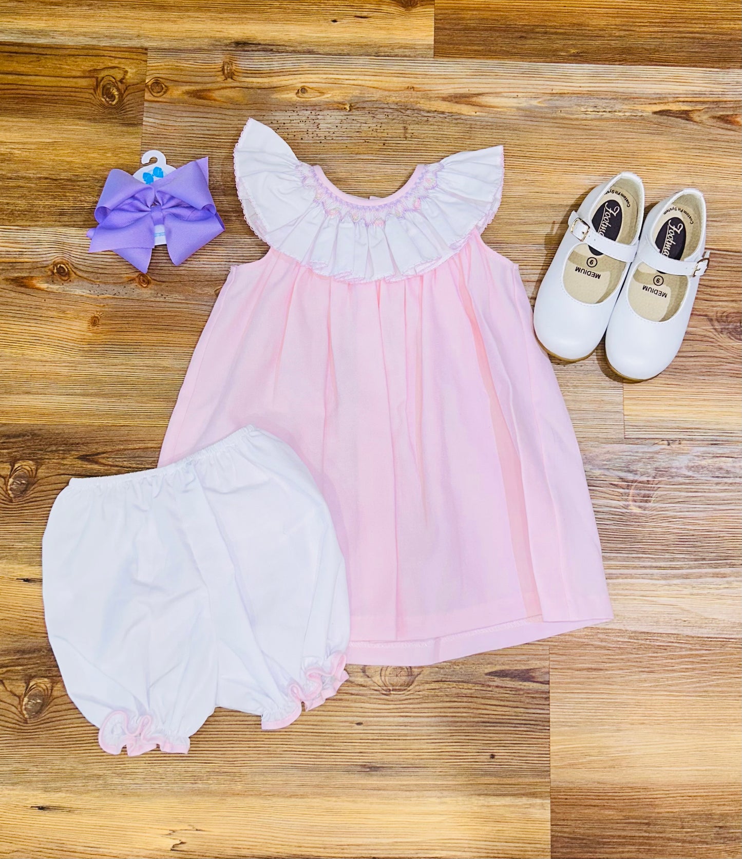 Pink and Purple Ruffle Collar Dress with Bloomers